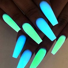 Mermaid Inspired Nails Acrylic, 2023 Neon Nails, Dark Acrylic Nails, Periwinkle Nails, Luminous Nails