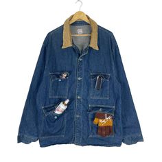 PLEASE ASK ANY QUESTION BEFORE BUYING THIS IS USED CLOTHING PLEASE DONT EXPECTED IT TO BE LIKE NEW OR IN PRISTINE CONDITION VINTAGE POINTER BRAND DENIM BUTTON JACKET tag Pointer Brand material Cotton 100% saiz on tag XXL (Xxlarge) Mesasures About ( Approximately) -Armpit to Ampit : 27.5 inch -Length (back collar down) : 31 inch Condition : used good condition 8/10 **No Tears No Stains And No Hole** 🎈PLEASE READ THE DESCRIPTION AND POLICY BEFORE BUYING 🎈ACCEPT PAYMENT: PAYPAL ONLY ALL ITEM WILL Vintage Denim Blue Utility Jacket With Pockets, Vintage Blue Utility Jacket With Pockets, 90s Denim Blue Denim Jacket With Pockets, Vintage Blue Utility Jacket For Streetwear, 90s Style Dark Wash Outerwear With Pockets, 90s Dark Wash Outerwear With Pockets, 90s Style Cotton Denim Jacket With Pockets, Vintage Denim Jacket For Outdoors, Vintage Denim Jacket For Outdoor