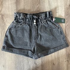 Women’s - Wild Fable - High Waist Jean Shorts -Nwt Size Xs Elastic Waist / Pull On Color: Black Wash Cheap Washed Black Short Bottoms, Trendy High Rise Bottoms With Elastic Waistband, Trendy High-rise Bottoms With Elastic Waistband, Casual Fitted Bottoms With Paperbag Waist, Trendy Paperbag Waist Bottoms With Relaxed Fit, Trendy Black Paperbag Waist Bottoms, Cheap Washed Black Denim Jean Shorts, Washed Black Jean Shorts With Pockets, High Wasted Jean Shorts