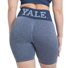 Classic comfort meets iconic style in these Yale University seamless biker shorts. A fashionable Yale logo design make these high-waisted workout shorts a must have for any alumni, student, or fan of the Ivy League school. Designed for casual daily wear or the active lifestyle, these lightweight Yale bike shorts are made of a soft four-way stretch material and feature a flattering scrunch-bum look so you can walk out with confidence. Breathable Mid-thigh Biker Shorts For Gym, Breathable Biker Shorts For Gym, Mid-thigh Length, Breathable High Stretch Biker Shorts, Mid-thigh Length, Moisture-wicking High-waisted Biker Shorts For Yoga, Seamless Micro-elastic Mid-thigh Biker Shorts, Ivy League Schools, Yale University, Compression Shorts, Yoga Shorts