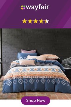 a bed with four stars on it and the words wayfair written in purple