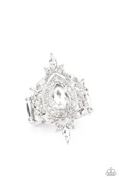 Paparazzi Rings Mega Stardom White EMP Luxury Dazzling White Stackable Rings, Exquisite Marquise White Jewelry, Formal Diamond White Crystal Ring, Fine Jewelry Style, Sparkly Backdrop, Paparazzi Rings, Paparazzi Necklaces, Stretchy Rings, Silver Bling, Stretch Ring