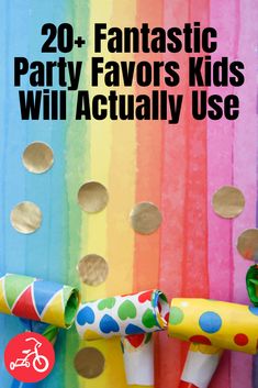 colorful party favors with confetti on them and the words 20 fantastic party favors kids will actually use