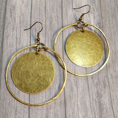 Circular Brass Earrings With Ear Wire, Brass Circle Earrings With Ear Wire, Handmade Brass Earrings, Laser Cut Wood Jewelry, Metalsmith Jewelry, Copper Jewellery, Metalsmithing Jewelry, Hammered Brass, Brass Hoops