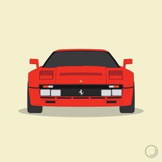 a red sports car is shown in this minimalist poster style art print featuring the rear end of a sport car