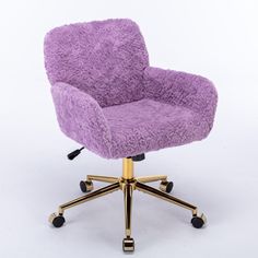 a purple office chair with wheels and casteors