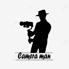 the silhouette of a man holding a video camera with the word camera man on it