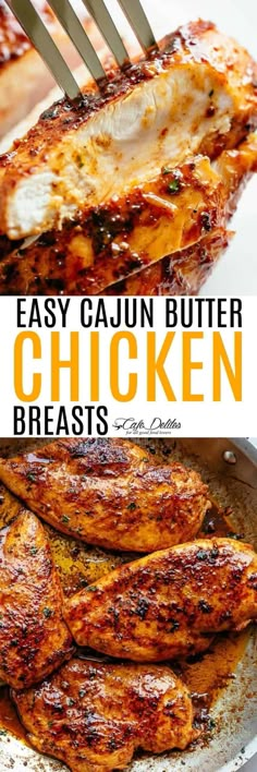 easy cajun butter chicken breast recipe with text overlay