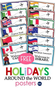 free printable holiday around the world posters for kids to use in their language class