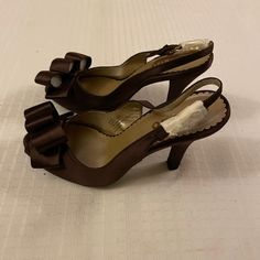 New Brown Satin Peep Toe Heels Brown Open Toe Heels For Wedding, Brown High Heel Wedding Shoes, Brown High Heel Wedding Heels, Brown Satin, Peep Toe Heels, Open Box, Me Too Shoes, Shoes Women Heels, Shoes Heels