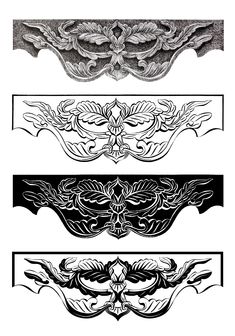 four different types of decorative designs in black and white, each with an ornate design