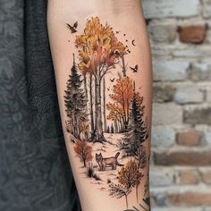 Single Needle Tattoo Blueprint Kit Hundred Acre Wood Tattoo, 4 Season Tree Tattoo, Fall Trees Tattoo, Fall Tree Tattoo, Fall Theme Tattoo, Fall Foliage Tattoo, Willow Tree Tattoo For Women, Connecticut Tattoo, Fall Themed Tattoos