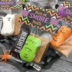 halloween treats in plastic bags on a table