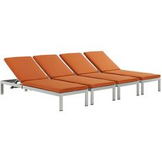 an orange outdoor chaise lounge with four seats on each side and one arm extended