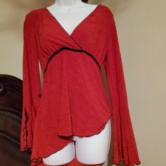 Beautiful Lady In Red Blouse, Really Cute And Classy Size Large. Red Fitted Top For Formal Occasions, Red Stretch Blouse For Fall, Red Fitted Top For Evening, Fitted Red Top For Evening, Elegant Fitted Red Top, Red Long Sleeve Blouse For Evening, Red V-neck Tops For Evening, Red Long Sleeve Blouse For Night Out, Red V-neck Evening Tops