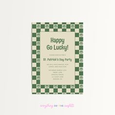 a green and white checkered birthday card with the words happy go lucky on it