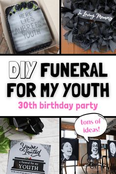 30th Birthday Obituary, Cool Birthday Party Ideas For Women, Halloween Themed 50th Birthday, Rip To My 20s Party Diy, 30 Th Bday Party Ideas, 30 Bday Themes, Rip 20s Party Ideas, 30th Birthday Ideas For Women Rip 20s, Rip 40th Birthday Party