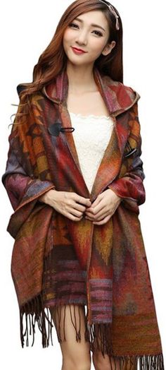 PRICES MAY VARY. 💕 ONE SIZE: Approx. 79*31 inch/200*80 cm. Material: Acrylic Fibers. Bohemian trendy style makes you look stylish and chic 💕 NEW DESIGN WITH HOOD: The poncho shawl is fashionable and graceful. It is loose so you will feel free. And it's warm too. It is perfect for autumn, winter and spring 💕 MULTI-STYLE: Women's turn down shawl, hooded scarf, cape, open front hooded draped pockets cardigan coat, beach wrap and so on, as you like. Hand wash and drip dry by cold water, gentle wa Poncho Coat Cape, Hoodie Poncho, Bohemian Scarves, Plaid Capes, Poncho Coat, Poncho Jacket, Poncho Shawl, Warm Cardigan, Hooded Poncho