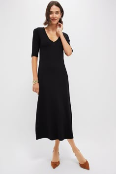 Black Clara Dress | Pomander Place Black Dress With Flats, Midi Dress Outfit Casual, Black Midi Dress Outfit, Wimbledon Style, Dress With Flats, Dress Outfit Casual, Midi Dress Outfit, Petite Midi Dress, American Red Cross