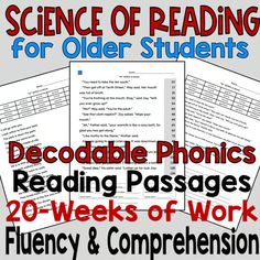 the science of reading for older students with text overlaying it and an image of two