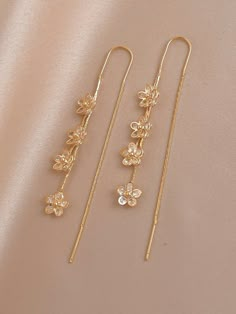 Cubic Zirconia Flower Decor Threader Earrings Multicolor Fashionable   Copper  Threader Earrings   Women Fashion Jewelry, size features are:Bust: ,Length: ,Sleeve Length: Hanging Earrings Gold, Gold Dangling Earrings, Embellished Fashion, Long Gold Earrings, Gold Bridal Earrings, Gold Dangle Earrings, Silver Jewelry Design, Classic Earrings, Heart Drop Earrings