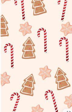 christmas cookies and candy canes on a pink background