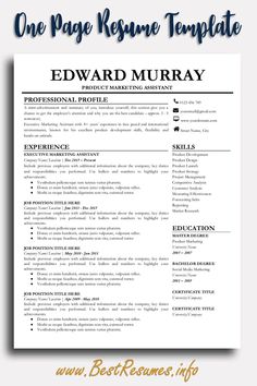 a professional resume template for word and pages with the title'one page resume template '