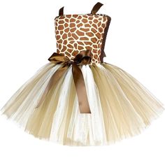 a giraffe print top and tutule skirt with brown bows on the bottom