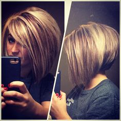 A Line Long Bob Hairstyles, Short In Back Long In Front Hairstyles, Short At Back Long At Front Hair Angled Bobs, Long In Front Short In Back Hair Bob, Short Angled Bob Haircut For Fine Hair, Stacked Angled Bob Hairstyles, Genie Hair, Angled Bob Haircuts For Fine Hair, Stacked Angled Bob Haircut For Fine Hair