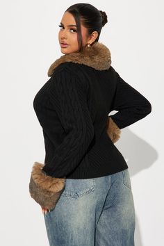 Available In Ivory/combo And Black/combo. Cardigan Sweater Detachable Faux Fur Trim Long Sleeve Crew Neck Button Down Cable Knit Self: 95% Polyester 5% Wool Contrast: 60% Acrylic 40% Polyester Imported | Winter Wonderland Faux Fur Cardigan in Black size Large by Fashion Nova Faux Fur Cardigan, Fur Cardigan, Winter Sweatshirt, Women Hoodies Sweatshirts, Black Cardigan, Fur Trim, Winter Women, Winter Wonderland, Cardigan Sweater