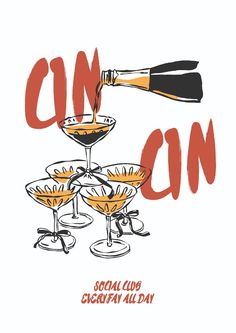 an image of cocktail glasses with wine being poured into them and the words can't stop social club crystal all day