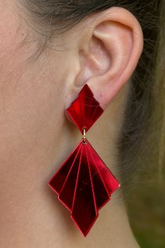 These bright red earrings will give your look a statement with their fierce cut and stunning color. From the vendor; We devote great care to crafting every piece, ensuring a high level of attention to detail. Our use of nickel-free metal ensures that each piece is hypoallergenic. While our earrings are designed to be durable, we suggest handling them with care, as they are works of wearable art. Nickel free. Candle Dish, Birthday Congratulations, Red Earrings, Accessories Jewelry Earrings, Drop Earring, Bottom Clothes, High Level, Book Gifts, Bright Red