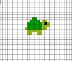 an image of a green turtle on a white gridded background with the words, pixel art