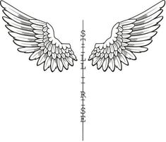 an angel wing is shown on the side of a line drawing ruler, which shows how tall it is