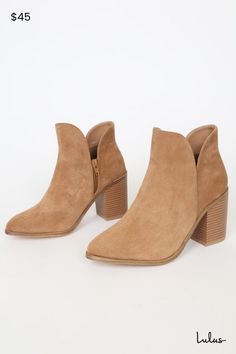 You'll be raking in some major style points with the Lulus Martella Tan Suede Ankle Booties! Super soft faux suede shapes these cute boots that have an almond toe and ankle-high shaft with a notched collar, all atop a chunky block heel. 2.5"" zipper at the instep. 4" stacked block heel. Cushioned insole. Felted rubber sole has nonskid markings. Man made materials. Imported. Lulus | Martella Tan Suede Ankle Booties. Cute Boots, Black Ankle Booties, Chunky Block Heels, Tan Suede, Black 7, Notched Collar, Fall Looks, Short Boots, Ankle Booties