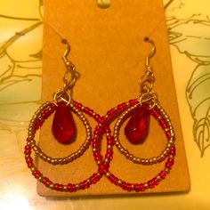 Hand Made Custom Jewelry. Structure Is Made Of Nickel Free Materials And Earring Findings Are Hypoallergenic Cheap Red Beaded Earrings With Ear Wire, Double Hoop Earrings, Earring Findings, Earrings Color, Tear Drop, Custom Jewelry, Hand Made, Hoop Earrings, Jewelry Earrings