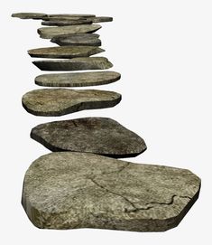 several rocks arranged in the shape of a line on top of each other with white background