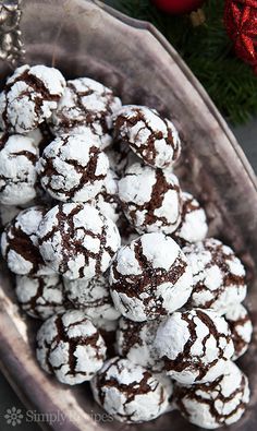 chocolate crinkle cookies in a bowl on a table