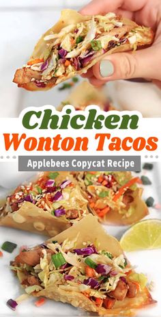 chicken wonton tacos with apples and cabbage