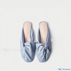 OrcaJump - Elegantly Designed Pleated Flat Slippers Casual Flat Synthetic Mules, Casual Blue Flat Mules, Pom Pom Slippers, Flat Slippers, Flat Slipper, Dance Wear, Bags Women, Fashion Shoes, Slippers