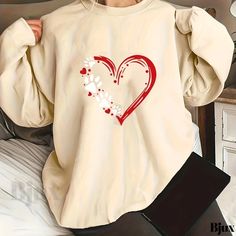 Bjux - Stylish Plus Size Womens Casual Sweatshirt with Heart and Dog Footprint Print, Long Sleeves, and Round Neckline Pullover Top Casual Crew Neck Tops With Dog Print, White Crew Neck Sweatshirt With Dog Print, Casual Long Sleeve T-shirt With Dog Print, Casual Long Sleeve Dog Print Tops, Winter Crew Neck Top With Dog Print, Winter Dog Print Crew Neck Top, Casual Crew Neck Sweatshirt With Dog Print, Dog Footprint, Stylish Plus