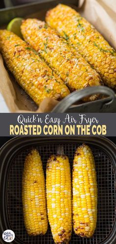 grilled corn on the cob in an air fryer with text overlay