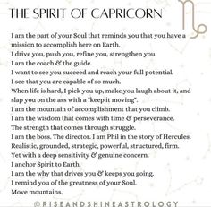 the spirit of capricorn poem written in white ink with stars and zodiac symbols