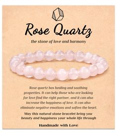 PRICES MAY VARY. Love and Healing Bracelet - Rose Quartz is the stone of fraternity. It represents love, romance, and warmth; it promotes mutual trust and encourages unconditional love; it can also bring inner peace Chakra Reiki Gift - Rose Quartz has a positive effect on boosting mood and maintaining focus. It clears negative energy and absorbs positive energy High Quality - Our bracelet is woven from Rose Quartz, lead and nickel free, the stone size is 8mm, and the circumference is 7.5 inches, Bracelets Adjustable, Rose Quartz Bracelet, Healing Crystal Jewelry, Crystal Healing Bracelets, Diy Wire Jewelry, Stone Healing, Quote Cards, Natural Stone Bracelets, Healing Bracelets