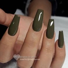 Acrylic Nails Natural, Olive Nails, Green Acrylic Nails, Green Nail, Fall Acrylic Nails, Super Nails, Coffin Nails Long, Dark Nails