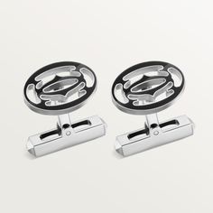 Cartier - C de Cartier cufflinks - Cufflinks Silver/Palladium - Double C de Cartier cufflinks in sterling silver 925/1000, black lacquer, palladium finish. Head dimensions: 12 mm x 17 mm. Cartier Cufflinks, Black Lacquer, Silver Cufflinks, Accessories Collection, Dress Accessories, Cartier, Silver 925, Cufflinks, 925 Sterling Silver