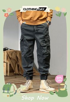 Men's Cool Multi Pockets Cargo Pants Winter Tapered Leg Bottoms With Pockets, Winter Tapered Leg Pants With Patch Pockets, Winter Pants With Patch Pockets And Tapered Leg, Winter Work Pants With Pockets In Cotton, Winter Work Trousers With Pockets, Winter Cotton Work Pants With Pockets, Cotton Work Pants With Pockets For Winter, Winter Work Trousers, Spring Cargo Style Pants