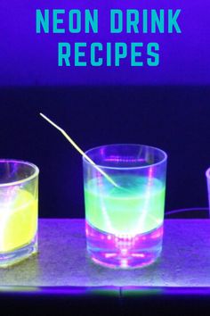 neon drink recipes on a counter top