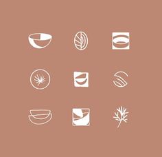 the different types of food are shown in this graphic style, including leaves and other things