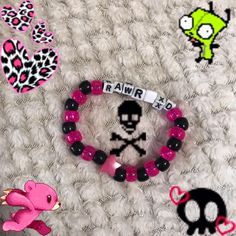 Scene Bead Bracelets, Emo Bracelets Diy, Clay Bead Bracelet Ideas Emo, Emo Bead Bracelets, Kandi Singles Ideas Emo, Scene Bracelets Kandi, Lil Peep Bracelet Ideas, Bracelet Ideas Y2k